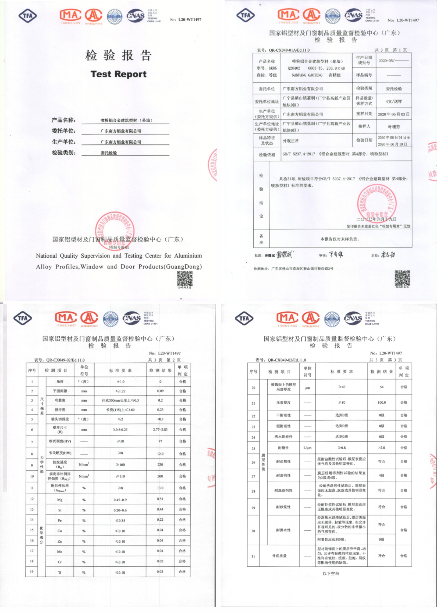Curtain wall test report